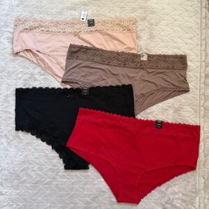 Torrid Curve Cheeky Panties Lot of 4 Lace Trim Plus Size 4 Black Red Peach Mocha
